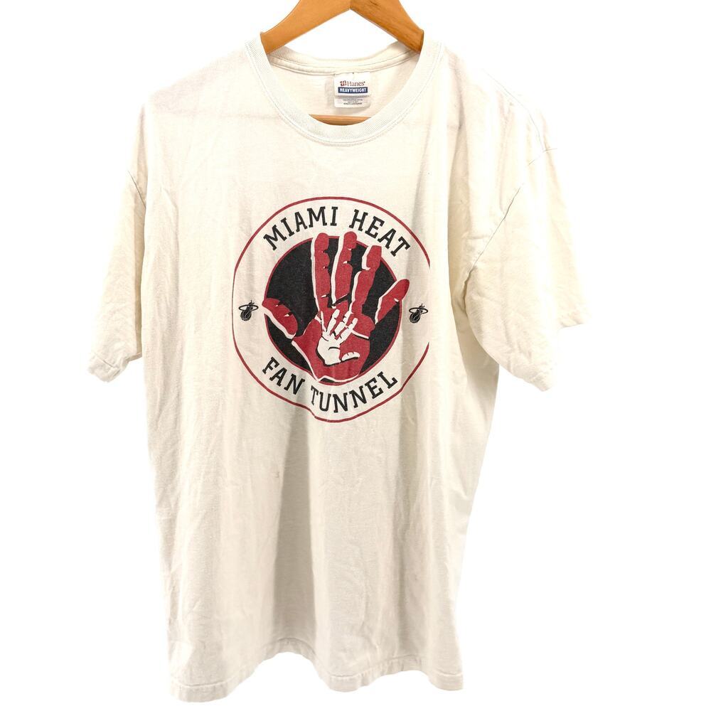 Vintage 90s Hanes White 100% Cotton Miami Heat Fan Tunnel T-Shirt